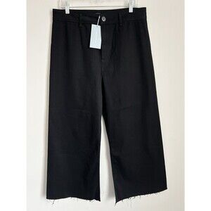 Antonio Melani Black Alexandra Wide Leg Twill Pants Raw Hem Size 14 NWT